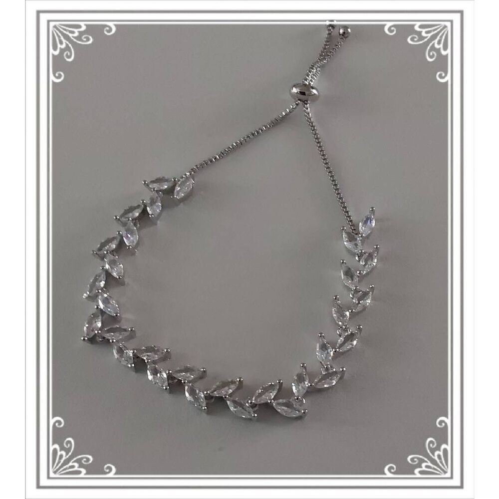 Gorgeous 7.5 Ct. Marquise Cut Sim Diamond Vine Design Bolo Bracelet~18KWGP~New